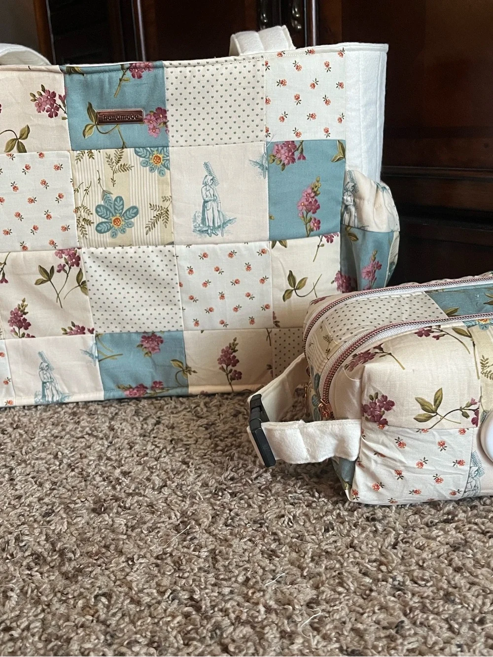 Handmade Diaper Bag and Matching Baby Wipe pouch